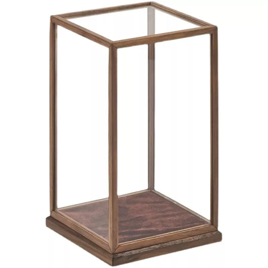 Walnut Wood Trim Display Case with Transparent Glass Cover